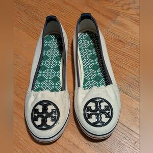 Tory Burch Shoes Womens 8 M Raymond Loafers Ivory Canvas Slip On Flats Low Top
